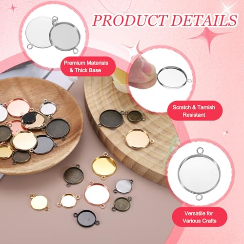 PATIKIL Pendant Trays for Jewelry Making, Blank Pendants Iron Double-hanging Bezel Settings Flat Base for Necklace Bracelet Charm - color: White Gold Tone