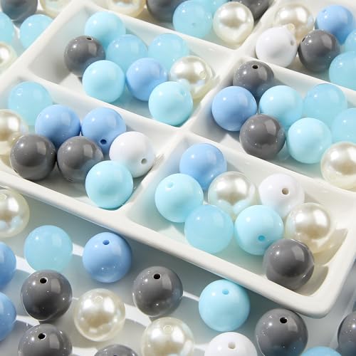 20mm Acrylic Beads 180pcs Winter Color Chunk Bubblegum Bead Blue&White Snow Style Beadable Pen Beads for Pen Bag Jewelry Making Necklace Bracelets (Blue&White&Gray) - color: blue&white&gray