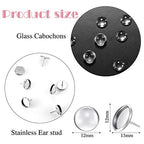 Hicarer 200 Pieces Stud Earring Kit, Including 50 Pieces 12 mm Stainless Steel Blank Stud 50 Rubber Back, 50 Pieces 12 mm Clear Glass Cabochons 50 Stainless Steel Earring Back for DIY Making (Silver) - color: Silver
