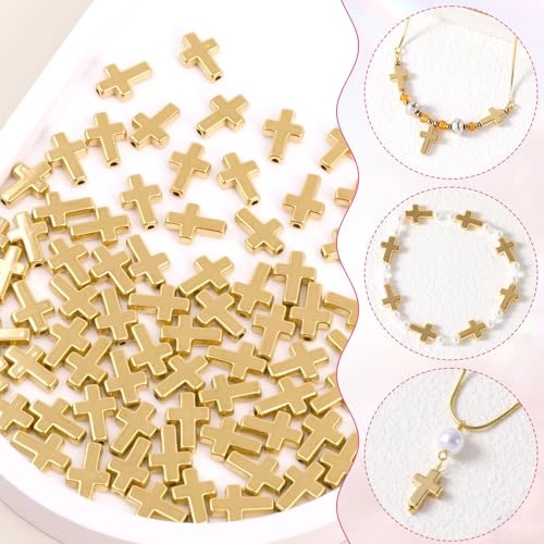 60 Pcs Cross Charms for Jewelry Making, Religious Cross Beads for Bracelets, Crosses for Jewelry Making, Bracelets, Necklaces, DIY Crafts (Gold) - color: 60pcs, 13x9mm, Gold