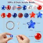 DanLingJewelry 50Pcs Random 20mm Acrylic Round Beads Independence Day Acrylic Beads Red White Blue Spacer Beads for Crafts Jewelry Making - color: 50pcs - Independence Day