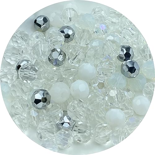 400pcs 3mm Round Crystal Glass Beads Round Faceted Spacer Beads for Jewelry Making Bracelet Earring Necklace Wind Chimes Suncatchers DIY Craft Making Supplies(White Series) - color: White Series, size: 3mm