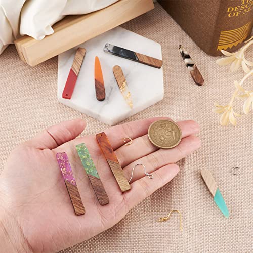 FASHEWELRY 18Pcs Wood Resin Earrings Charms Long Drop & Bar Shape Wooden Earring Blanks Earring Findings for Earrings Jewelry Making Kit with 120Pcs Earring Hooks & Jump Rings - color: 0Long Drop & Bar