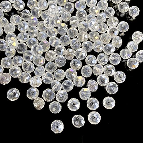 Jmassyang 8mm Briolette Rondelle Faceted AB Crystal Glass Beads for Jewelry Making Bracelets Necklaces Earrings (Clear AB, 250pcs) - color: Clear AB, size: 6x8mm