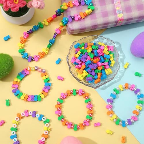 Easter Polymer Clay Beads, 300pcs Bunny Mixed Spacer Clay Beads for Spring Easter Jewelry Making DIY Bracelet Necklace Accessories Craft Party Supplies - color: Pink Blue Yellow Green Purple Orange
