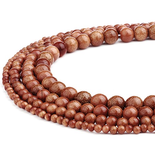 RUBYCA Wholesale Natural Gold Sand Gemstone Round Loose Beads for DIY Jewelry Making 1 Strand - 4mm - color: Gold Sand, size: 4 MM