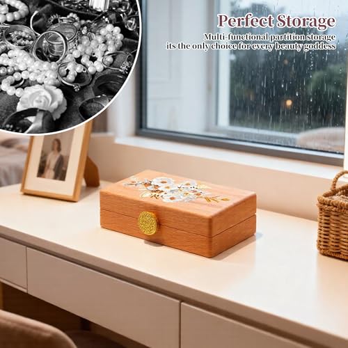 Travel Jewelry Case Small Wood Jewelry Organizer Jewelry Box for Women (Pine Wood Print B) - color: Pine Wood Print B