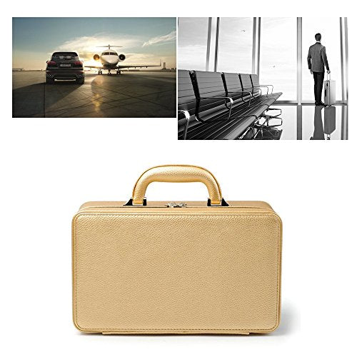 Oirlv Gold Leather Jewelry Box Handmade Travel Jewelry Organizer Storage Case Holder For Girl Lady Earring,Ring,Necklace,Pendant,Watch,Bracelet.(3 layers) - color: Golden