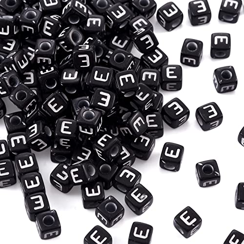 FASHEWELRY 500Pcs Cube Acrylic Letter Beads 5x5x5mm Black Square Letter E Alphabet Beads for DIY Bracelet Necklace Jewelry Making - color: Letter E