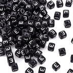 FASHEWELRY 500Pcs Cube Acrylic Letter Beads 5x5x5mm Black Square Letter E Alphabet Beads for DIY Bracelet Necklace Jewelry Making - color: Letter E