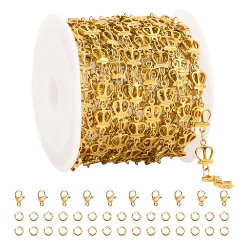 YOUBEIYEE 4 Meters Jewelry Making Chains Bulk Gold Plated Stainless Steel Crown Chain for Women Necklace Bracelet DIY - color: Crown Gold