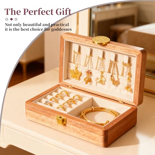 Travel Jewelry Case Small Wood Jewelry Organizer Jewelry Box for Women (Pine Wood Print) - color: Pine Wood Print