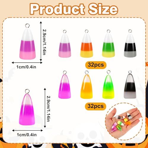Augshy 64 Pcs Candy Corn Charms, Resin Candy Corn Beads Ornament Glow in The Dark Luminous Fake Corn Pendant for Halloween Thanksgiving Fall Autumn DIY Crafts Bracelet Necklace Jewelry Making - style: Candy Corn Style