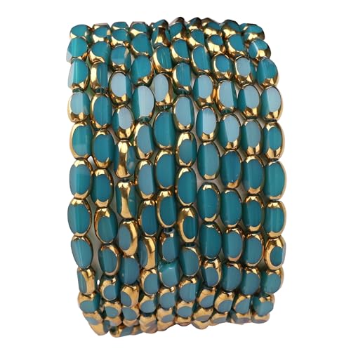 Glass Rice Beads Peacock Blue 4x6mm 50pcs Faceted Oval Golden Edge Crystal Loose Beads for DIY Craft Jewelry Making - color: Peacock Blue