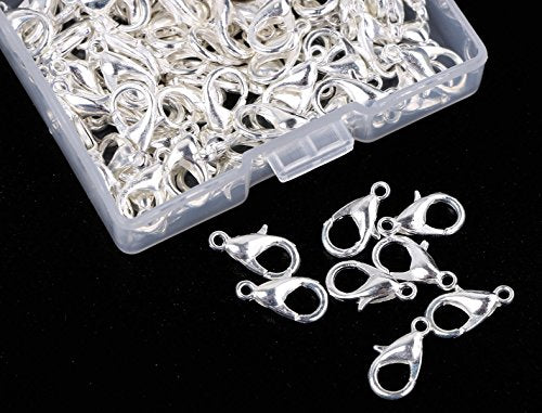Shapenty Small Metal Alloy Lobster Claw Clasps Clip DIY Necklace Jewelry Finding Making Accessories Fastener Hook, 12mmx6mm, 100PCS (Silver) - color: Silver