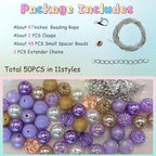50PCS Bubblegum Beads 20mm，Large Beads for Jewelry Making，Round Circle Chunky Bead for Craft Pen Keychain Bracelets, beadable for Dog cat Collar Necklace (Mixed Gold/Purple/White) - color: Mixed gold/purple/white