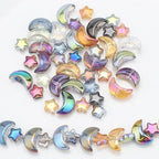 Glass Beads, KLFHS 60PCS Mixed Color Star and Moon Glass Beads for Jewelry Making, Cute Unique Bead Bulk Spacer Bead for Jewelry Bracelet Necklace Earring Craft Supplies DIY - color: Star-moon