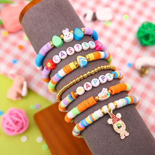 BONNY BOXX 3600PCs Easter Day Clay Beads Set, Flat Round Disc Heishi Polymer Clay Beads with Letter Beads & Charms for Friendship Bracelet Making, Easter Basket Stuffer for DIY Crafts Birthday Gifts - color: Clay Beads Set - 004