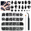 qiipii 4080Pcs Black Nail Rhinestones Crystal Flatback Jet Black Rhinestones Round Beads Glass Gems Stones Nail Art Gems Diamonds jewels Multi Shapes Sizes Nail Charms for Nails Eyes Makeup DIY Crafts - color: Jet Black, size: A Set