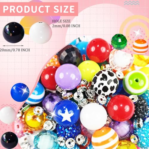 305Pcs 20mm Beads for Pens Making with Rondelle Spacer Beads Mixed Acrylic Focal Bubblegum Bead Crystal Round Sparkly Chunky Bead for Pens Beadable Necklace Keychain DIY Craft Jewelry Making Supplies - color: Rainbow