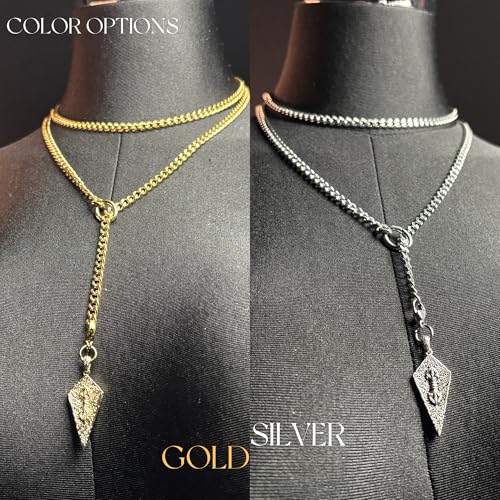 18K Gold Plated Knight's Shield Slip Chain for Women - color: Stainless Steel, size: 39''