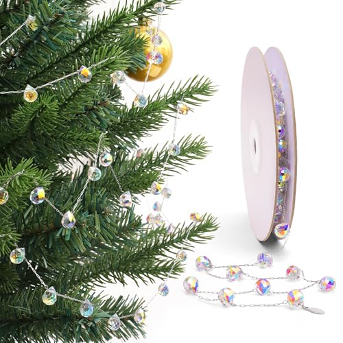 Christmas Garland, 9.8Ft Crystal Glass Beads Strands, 100pcs 10mm Faceted Waterdrop Glass Beads Hanging Ornament for Christmas Tree Centerpieces Wedding Party Decorations (Crystal AB) - color: Crystal Ab