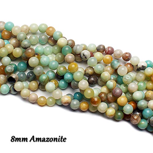 70PCS Natural 8MM Healing Gemstone, Amazonite Energy Stone Round Loose Beads, Semi-Precious Crystal Beads with Free Elastic String for Jewelry Making DIY - color: Amazonite, size: 8MM