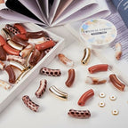 Spritewelry 70pcs Acrylic Curved Tube Beads for Bracelets Making Chunky Bamboo Tube Beads Noodle Curved Beads Bangle Acrylic Tube Beads for Jewelry Making Earring Necklace Crafts Kits - color: Brown-70PCS