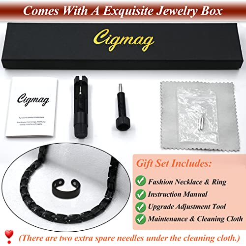 Magnetic Necklace - Titanium Necklace for Men Women Stainless Steel Ultra Strength Magnets - with Adjustable Sizing Tool and Present Box - color: Black