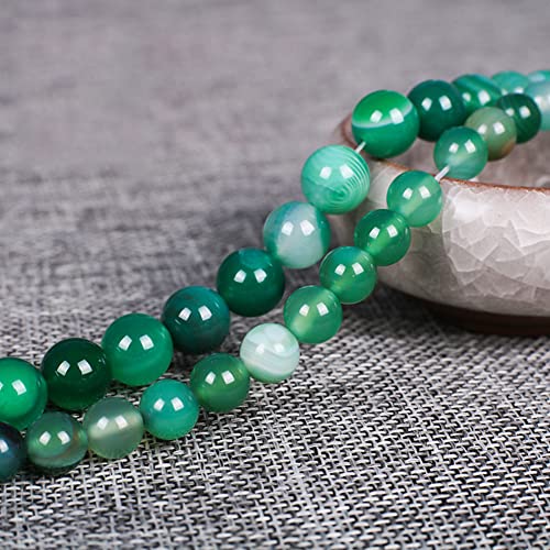 37Pcs Natural Crystal Beads Stone 10mm Green Stripe Onyx Agates Gemstone Round Loose Energy Healing Beads for Bracelet Necklace Earrings Jewelry Making - color: Green, size: 10MM