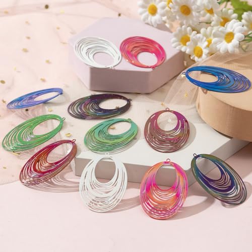 Dazzling Colorful Filigree Charms Hollow Out Multicolor Geometric Filigree Pendants for DIY Jewelry Making Earrings Necklaces Components - color: Ellipse-1