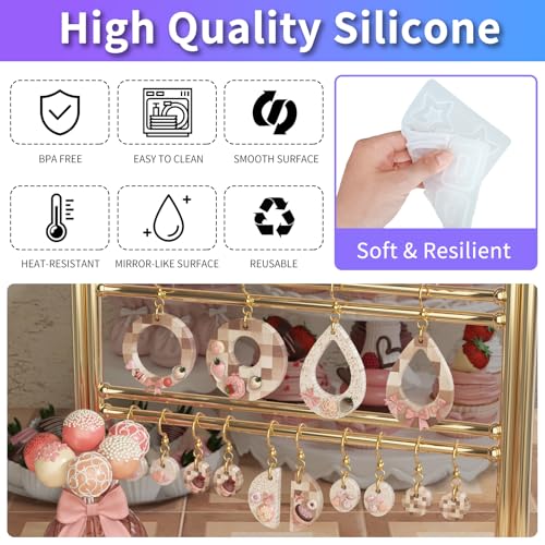 RESIN GO Epoxy Resin Earring Molds, 328 PCs UV Resin Jewelry Molds Kit with Holes, Variety Shapes Keychain Pendant Necklace Bundle Complete Set Clearance, Silicone Molds for Teen Female