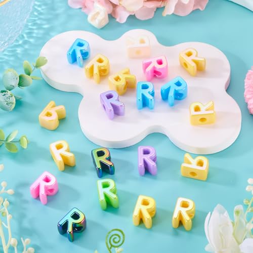 Beadthoven 20pcs Big Letter R Beads Large Hole Bubble Alphabet Acrylic Beads Charm Iridescent Plastic R Shape Loose Chunky Spacers for Jewelry Making Bracelet Necklace Keychains Shoelaces Crafts - color: R