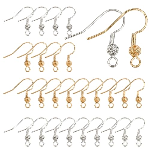SUNNYCLUE 1 Box 100Pcs Earring Hooks Real 18K Gold Plated Brass Ear Wires Platinum Plated Earring Fish Hooks with Filigree Ball French for Jewelry Making Kit Hypoallergenic Supplies - color: 100pcs 18k Gold & Platinum Plated Earring Hooks With Filigree Ba