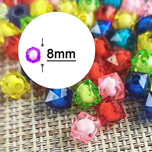 Cube 400pcs Faceted Square Transparent 8mm Crystal Spacer Beads, Round Inside for Jewelry Making (Red) - color: Rainbow,Red,White