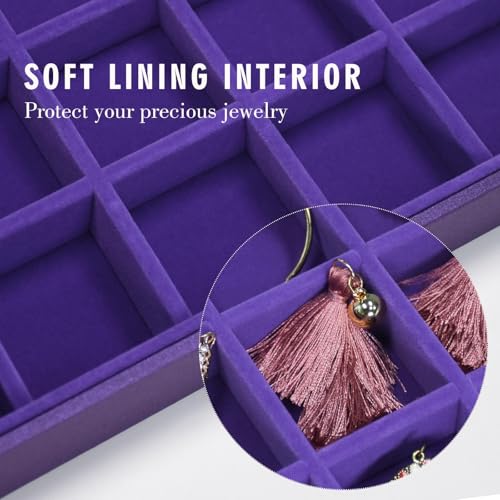 Siveit Jewelry Tray Organizer Box 48 Grid Jewelry Display Organizer Box with Transparent Lid Rings Earrings Necklaces Pendants Display Box Suitable for Women and Girls (48 Grid, Purple) - color: Purple