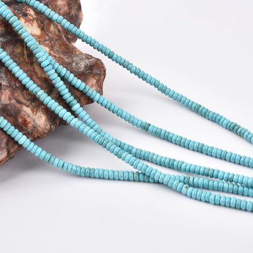150pcs 4x2mm Natural Turquoise Disk Rondelle Spacer Semi Precious Gemstone Loose Stone Beads for Jewelry Making 15 Inch - color: Turquoise