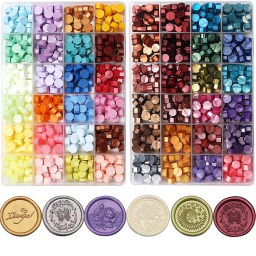 Wax Seal Kit, 1200Pcs Octagon Wax Seal Beads for Wax Seal Stamp, Decor for Envelope Wedding Invitation and Sealing Letter-48 Lattices of Metallic Assorted Color Sealing Wax Beads (Kit 6) - color: 48 Lattices of Wax Seal Beads Kit 6