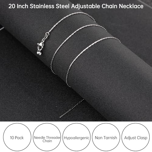 GTVOODX 10Pcs Adjustable Necklace Chains Silver Stainless Steel 0.75mm Rectangle Cable Chain Bulk with Lobster Clasps for DIY Jewelry Making - color: Sliver Rectangle Cable