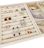 Large Beige Premium Quality Velvet Jewelry Display Box Tray Stackable Practical Trade Show Home Store 6 Grid and Ring - color: 6 Grid Rings