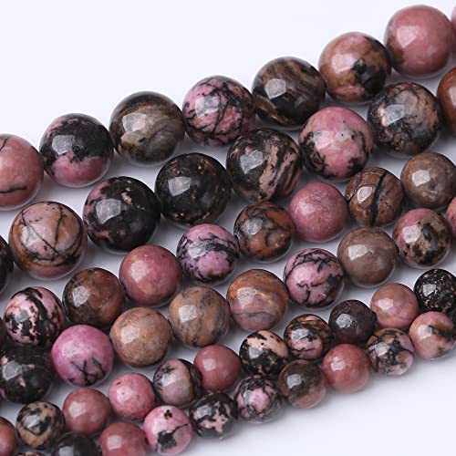 8MM Black Line Rhodochrosite Round Loose Beads Natural Gem Beads Crystal Energy Stone Beads for Jewelry Making DIY Bracelet Necklaces - color: Black Line Rhodochrosite, size: 8MM