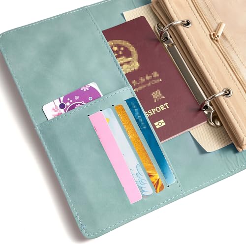 Travel Jewelry Binder Organizer Ring Binders - Jewelry Boxes PU Leather Case with Zipper Velvet Jewelry Pouch Bags for Daily Use & Gifting - Mint Green - color: Flatpattern_mint Green