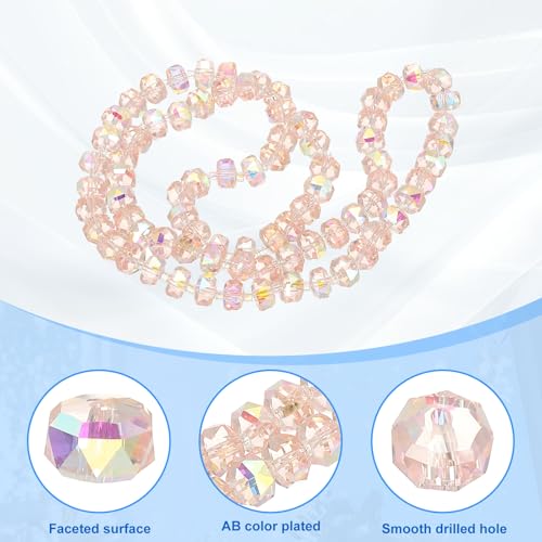 PATIKIL 75 Pcs 8mm OD 5mm Thick Crystal Glass Beads, Rondelle Crystal Beads Faceted Cut Gemstone Strand with Spacer Beads for Craft, Bracelet, Necklace, Pink Flash - color: Pink Flash