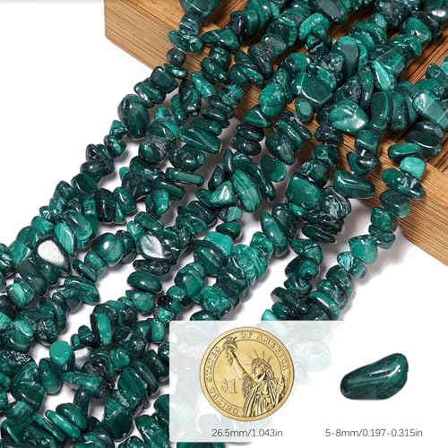 30in Malachite Natural Chip Stone Beads 5-8mm About 230pcs, Irregular Drilled Dark Green Bead for Bracelets Jewelry Making Supplies for Adults, DIY Crafts. - color: Malachite