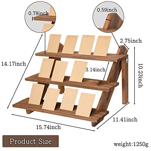 ZYP 51pcs 3-Tier Wood Earring Display Stand, Retail Jewelry Card Stand with Groove + 50 Cards Portable Ring Organizer Holder Showcase Racks for Business Home Using - color: Wood