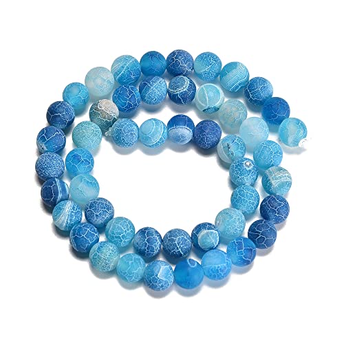 6mm Froasted Blue Agate Round Natural Gematone Loose Beads for Jewelry Making DIY 1 Strand 15" - color: Blue Froasted Agate, size: 6mm