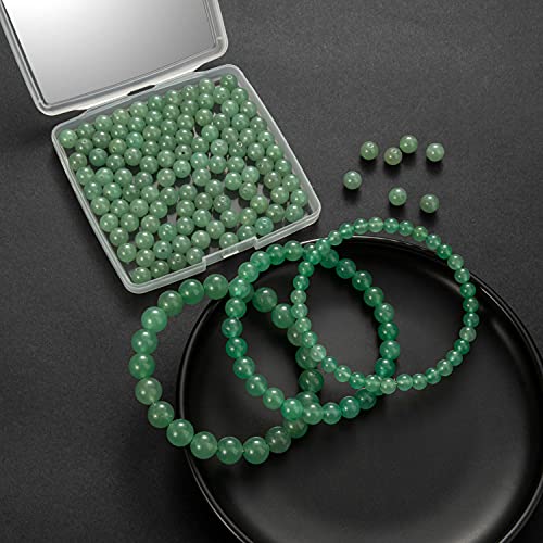 100Pcs Natural Stone Beads 6mm Green Aventurine Round Gemstone Loose Beads with Elastic Bracelet String for Bracelets Necklace Jewelry Making - color: Green Aventurine, size: 6mm