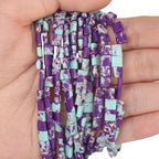 Natural Purple Emperor Stone Beads, Each Approximately 5x5x2mm Square 2-Hole Spacer Bead, are Used to Make Bracelets, Earrings, Necklaces, with Each String Measuring 15-16 Inches - color: purple Emperor Stone