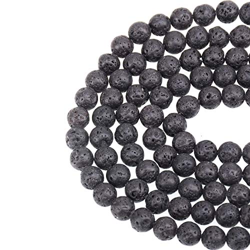 LPBeads 100PCS 8mm Natural Black Lava Beads Gemstone Round Loose Beads for Jewelry Making with Crystal Stretch Cord - color: Black Lava