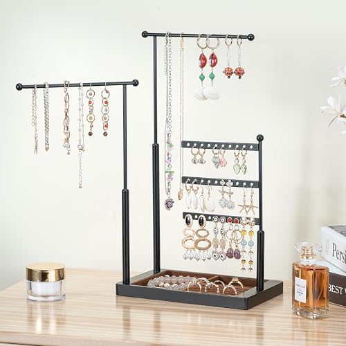 pickpiff Jewelry Organizer Holder Stand: 3 Tier Jewelry Storage Display for Necklace, Bracelet, Earring, Ring, Black & Brown - color: black & brown